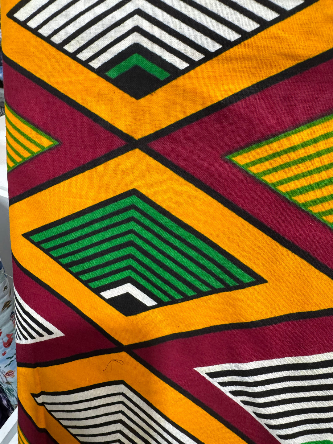 Cotton African Fabric - Red with Orange Diamond and Green Pattern