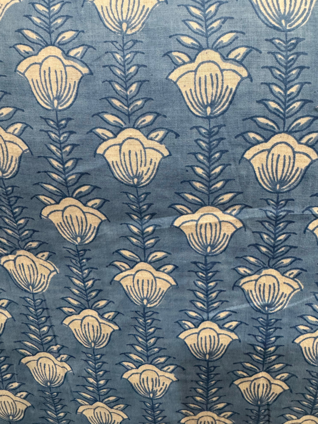 Cotton Fabric - Blue with White Flowers
