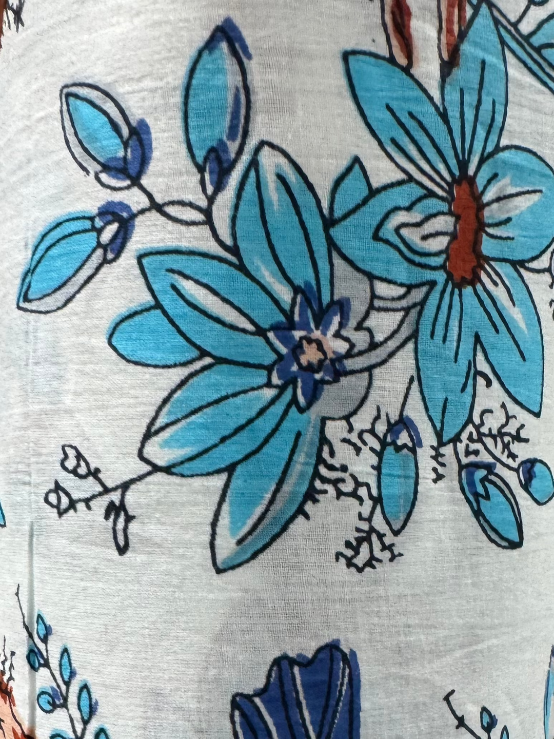 Cotton Fabric - White with Blue Flowers