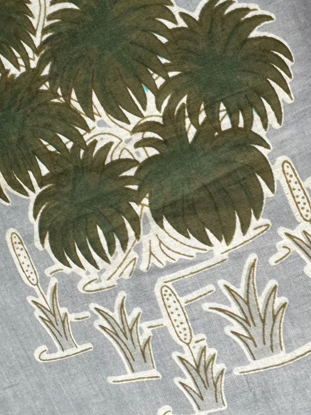 Cotton Fabric - Gray with Vegetation