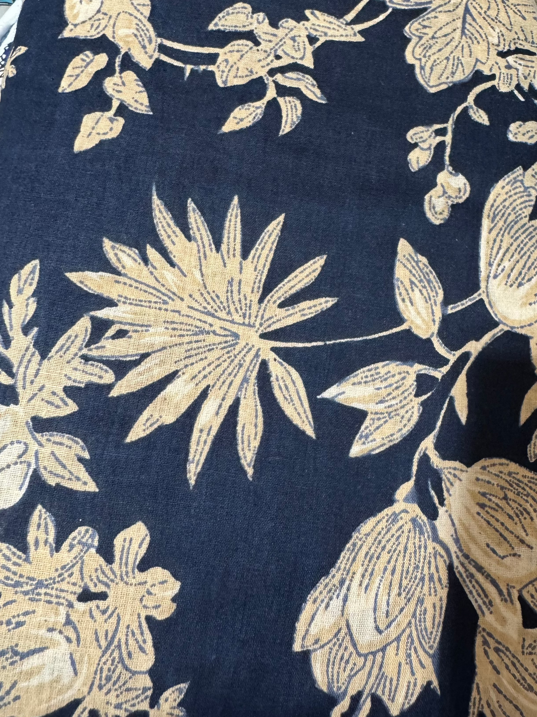 Cotton Fabric - Navy with Flowers