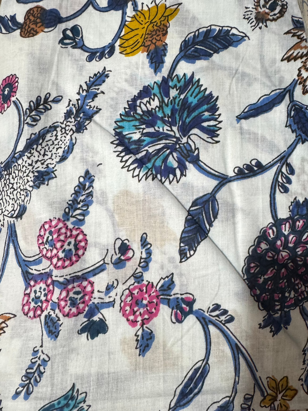 Cotton Fabric - White with Flowers