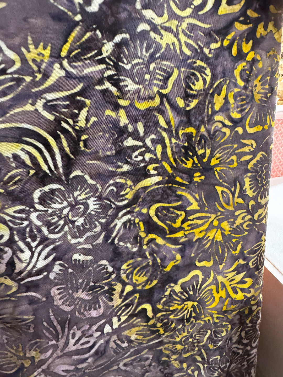 Quilting Batiks Fabric - Black with Yellow Floral Design