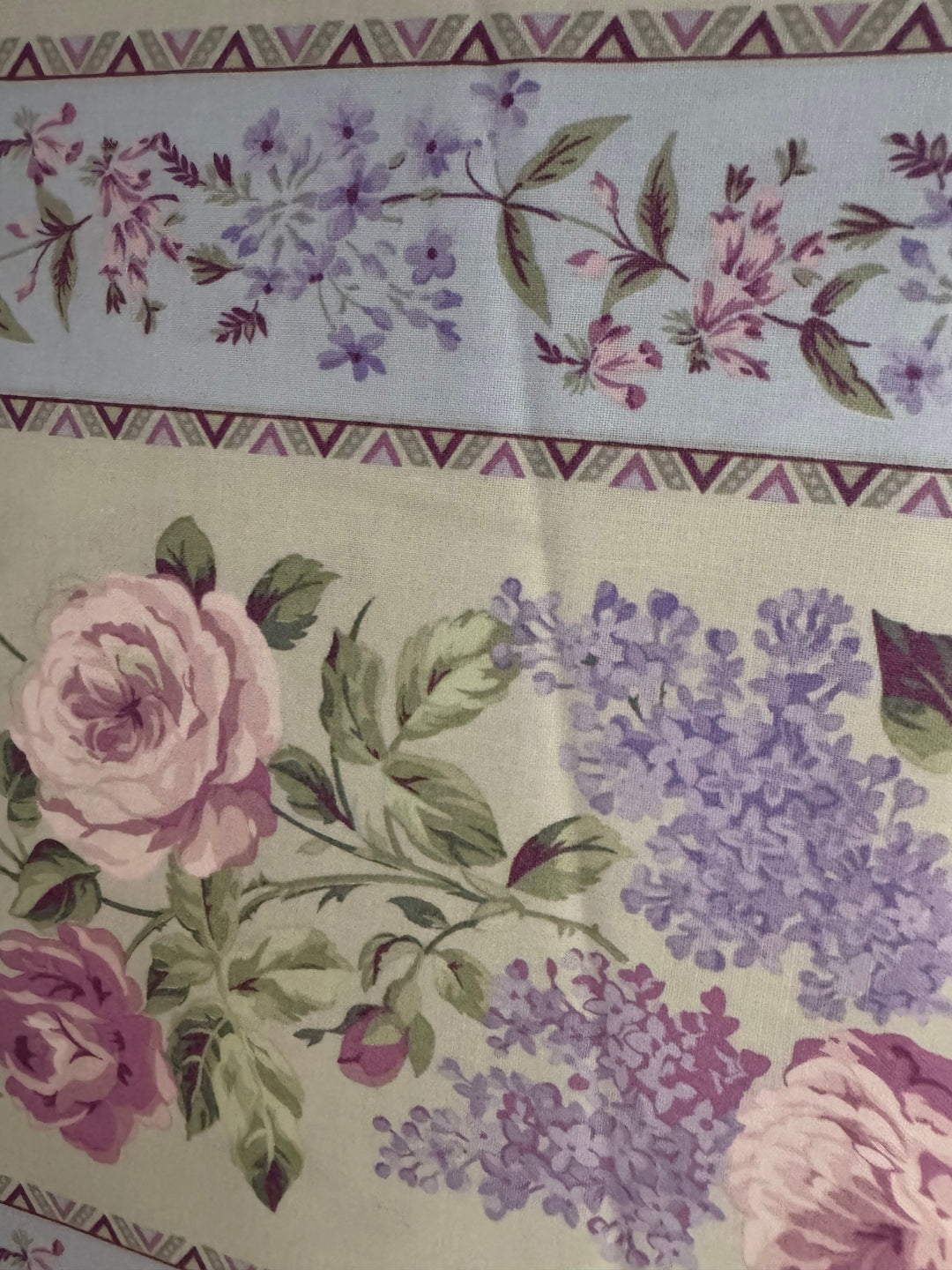 Quilting Cotton Fabric - Cream with Purple and Pink Flowers