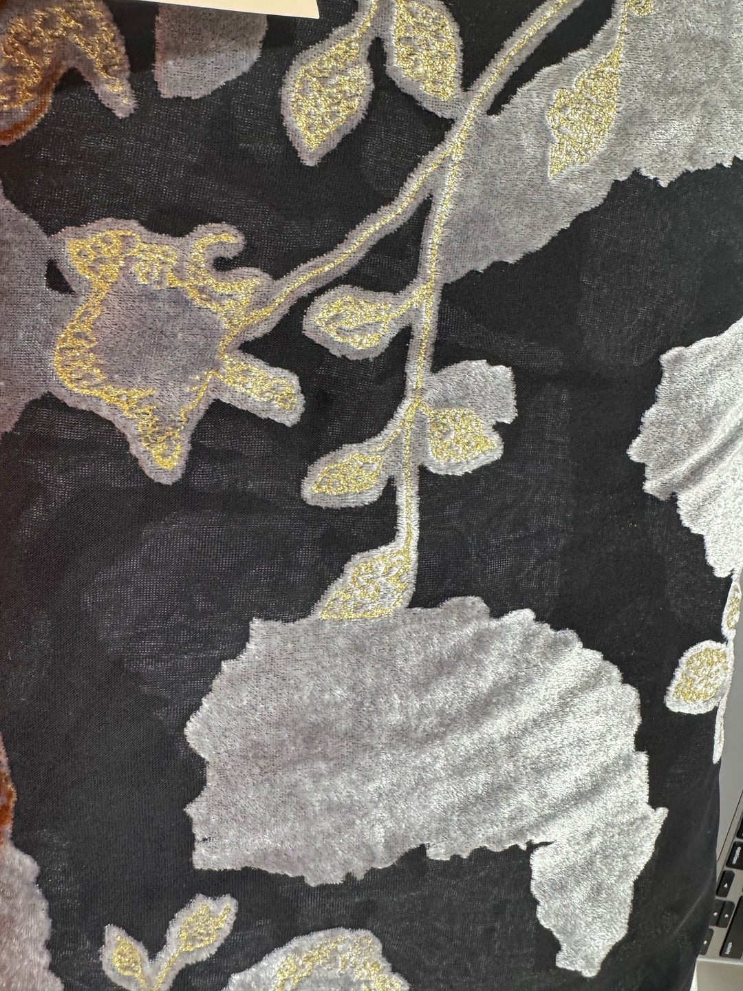 Silk Burnout Velvet Fabric - Silver and Black