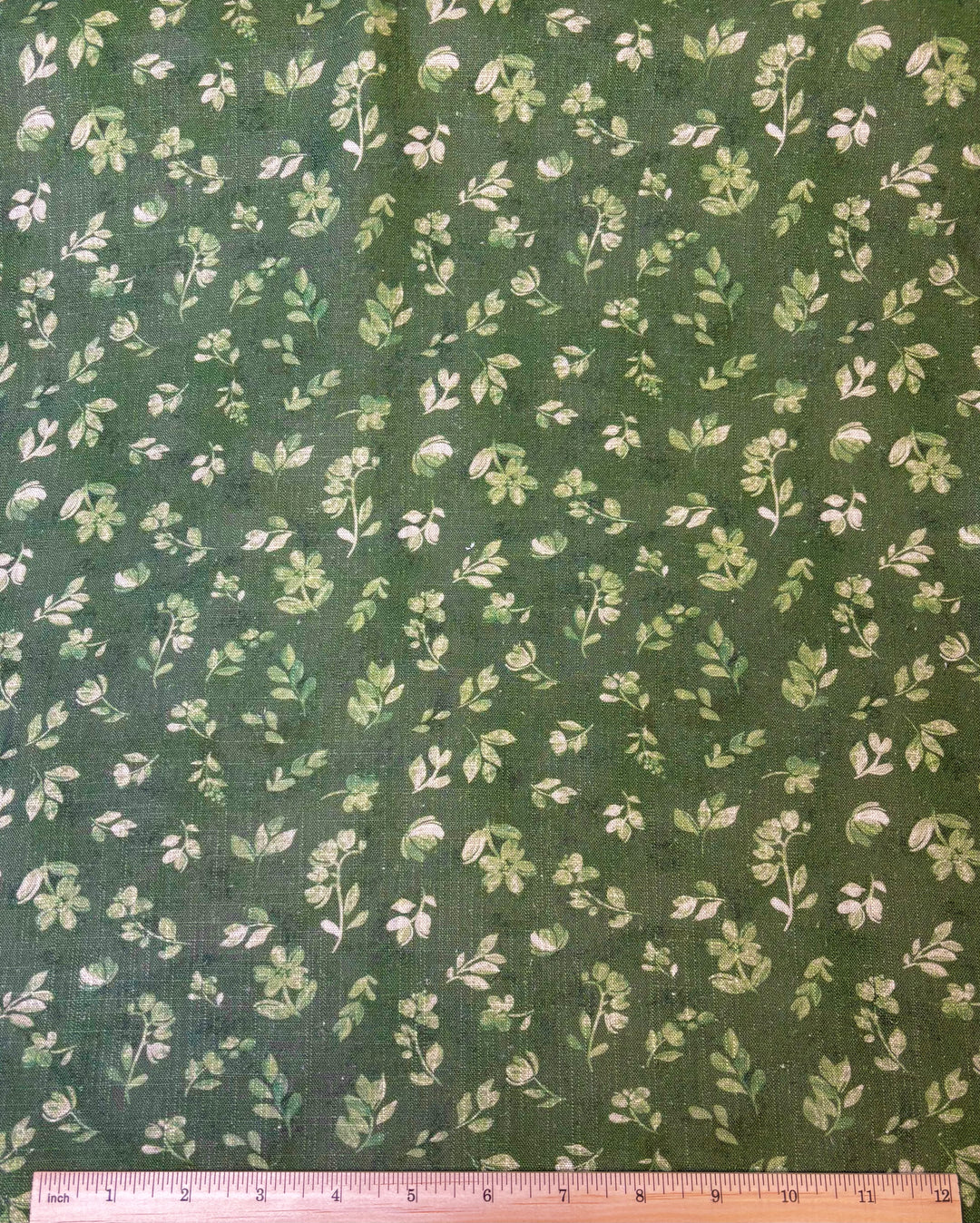 Green Floral Printed Slub | Linen Rayon Blend