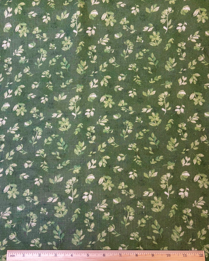 Green Floral Printed Slub | Linen Rayon Blend