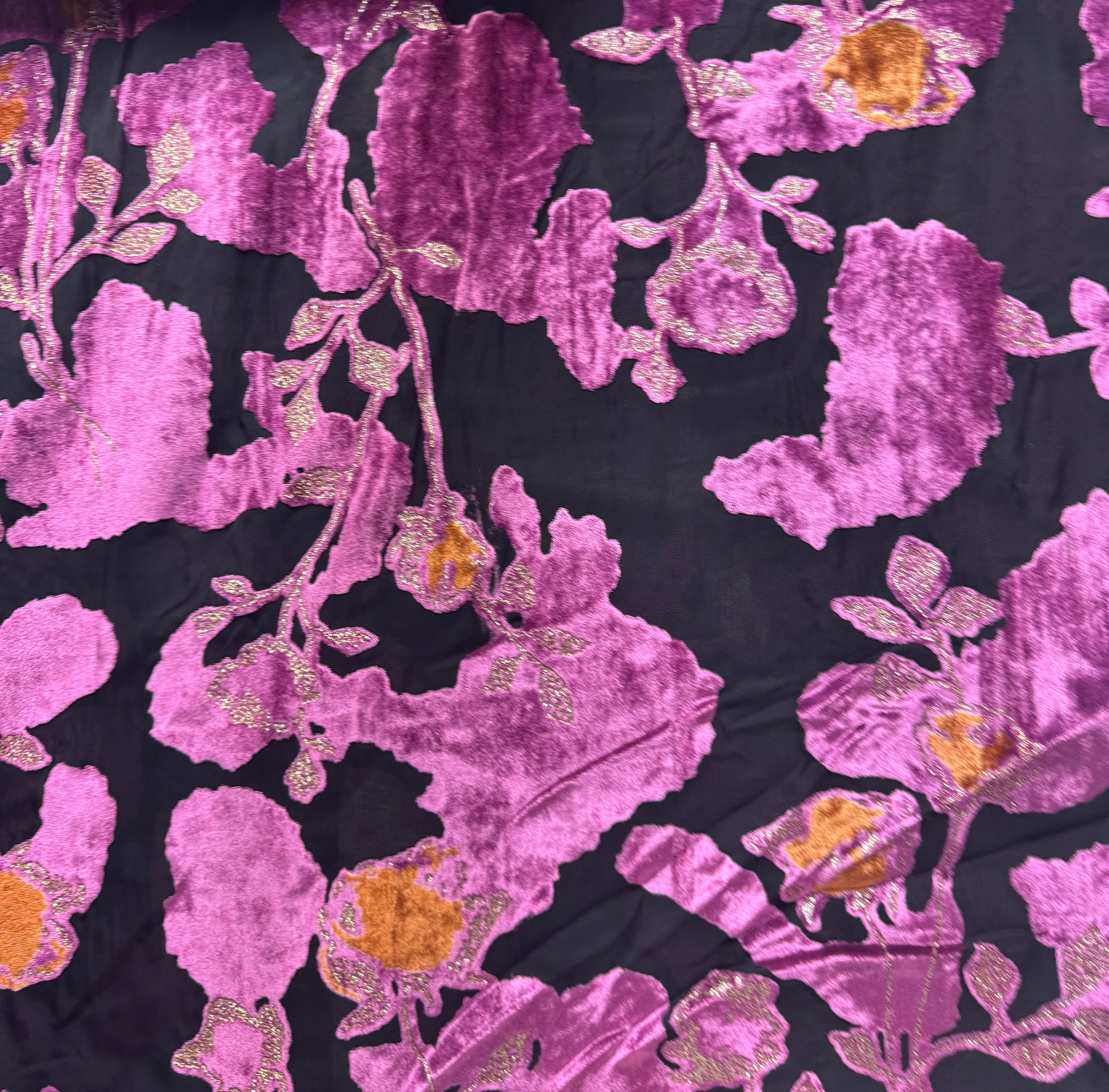 Black with Purple Flowers | Silk Burnout Velvet