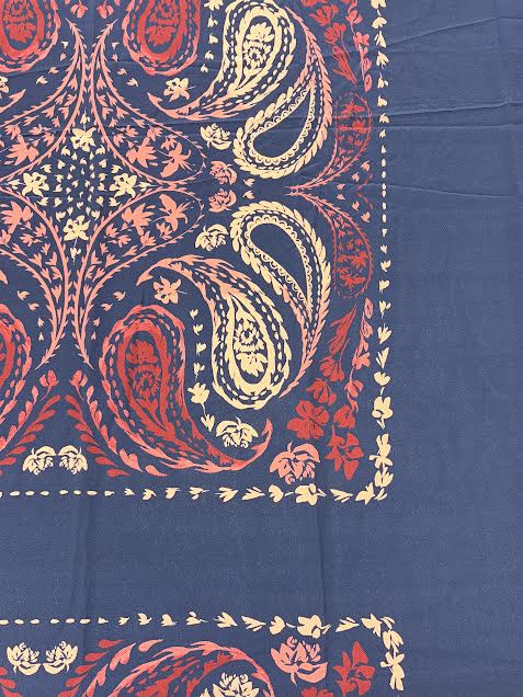 Navy Blue with Pink Paisley Blocks | Silk