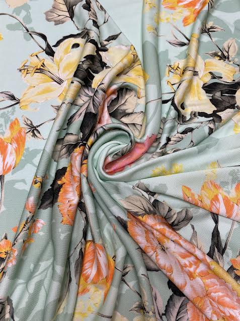 Emanuel Ungaro | Pink & Yellow Florals on Mint Green Viscose Knit | Made in Italy