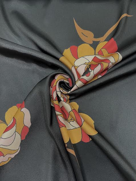 Orange & Red Floral on Black | Rasin Viscose | Made in Italy