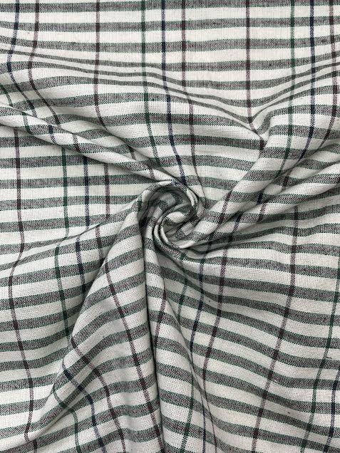 Light Green, Navy, and Brown Yarn Dyed Plaid | Cotton