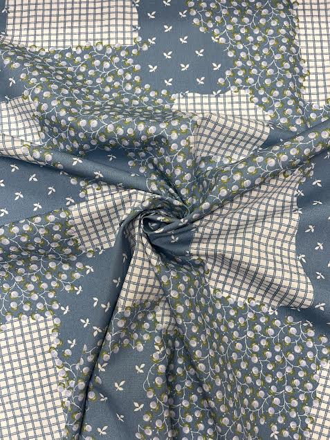 Blue Floral Checkered Patchwork | Cotton Poplin | Made in Italy
