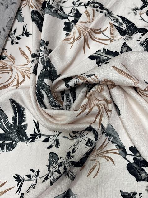 Black Floral on Cream | Viscose | Made in Italy