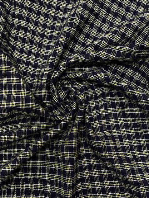 Navy Blue, Neon Green, and White Yarn Dyed Plaid | Cotton