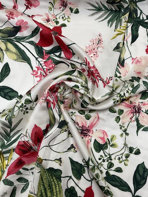 Multicolor Jewel Tone Floral on White | Viscose | Made in Italy