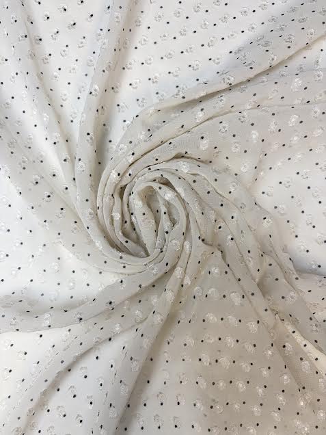 Beige Polka Dot Chiffon Jacquard