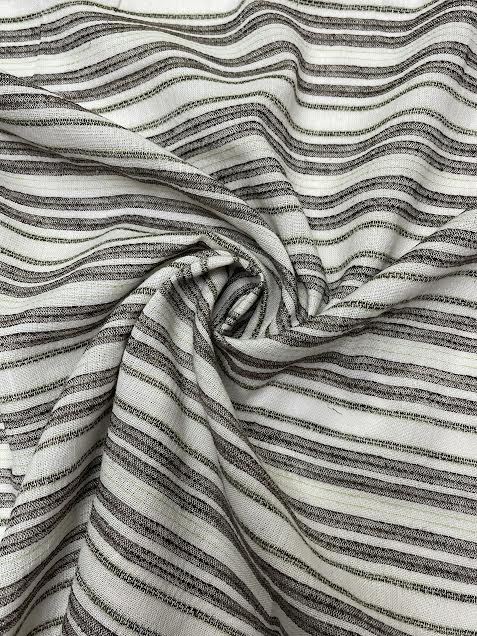 Grey & Green Strip on White | Viscose Linen | Made in Italy