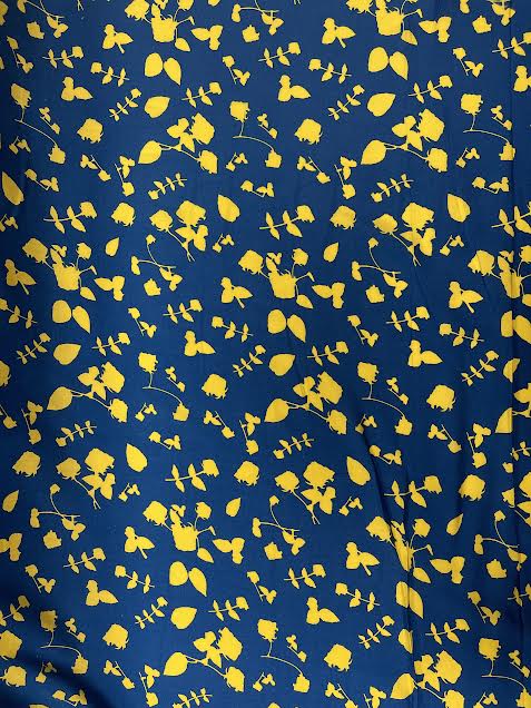 Yellow on Blue Floral Print | Cotton Lawn