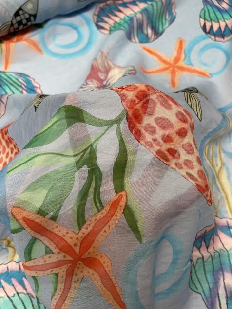 Blue Seashell Print | Viscose | Made in Italy