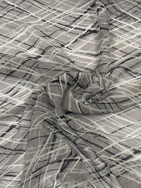 Black, White and Grey Abstract Silk | Chiffon | Made in Italy