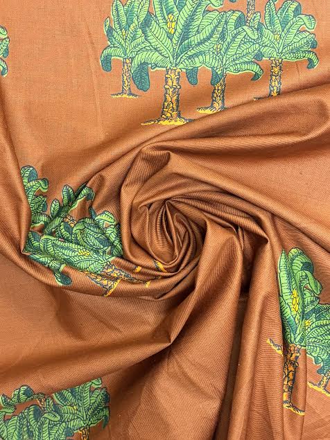 Brown Plam Printed Waxed Cotton | Made in Italy
