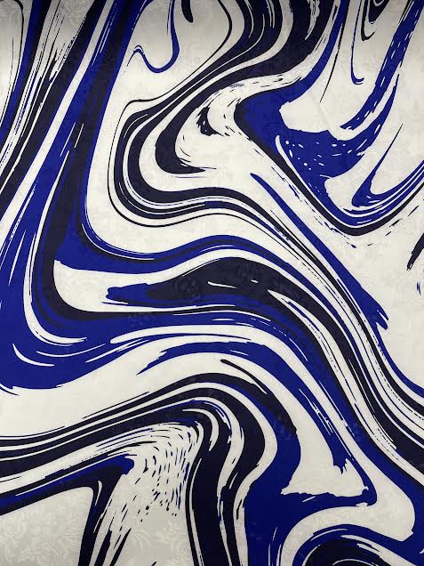 Blue and White Wave Print Floral Jacquard | Viscose Blend