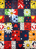 Multicolor Navy and Red Daisy Patchwork Print | Cotton | Made in Italy
