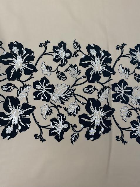 Black Floral on Beige | Viscose Lurex | Made in Italy