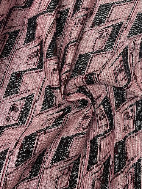Pink & Black Patterned Jacquard Boucle Tweed | Made in Italy