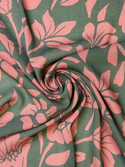 Red Floral on Green | Viscose | Made in Italy