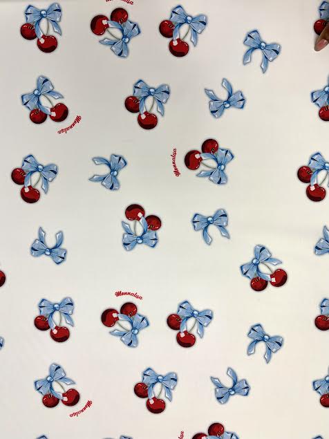 Mona Lisa | Cherries and Bows on White Cotton | Made in Italy