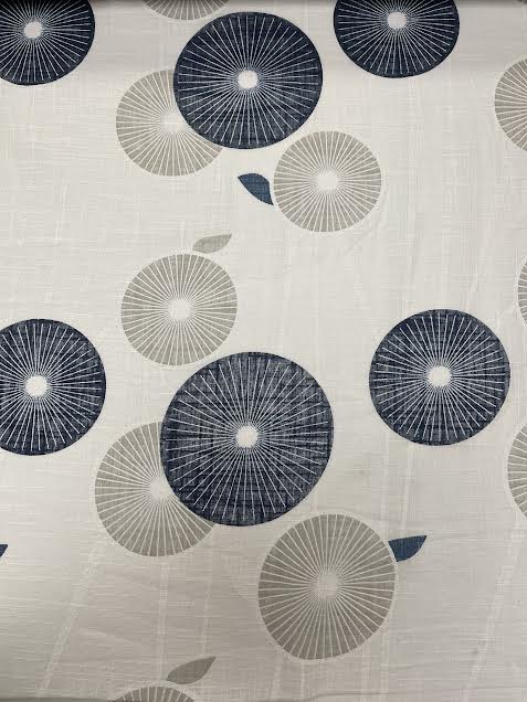 Blue & Grey Circles with Lines | Viscose Linen | Made in Italy