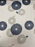 Blue & Grey Circles with Lines | Viscose Linen | Made in Italy