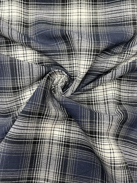 Blue, Black, and White Yarn Dyed Plaid | Cotton