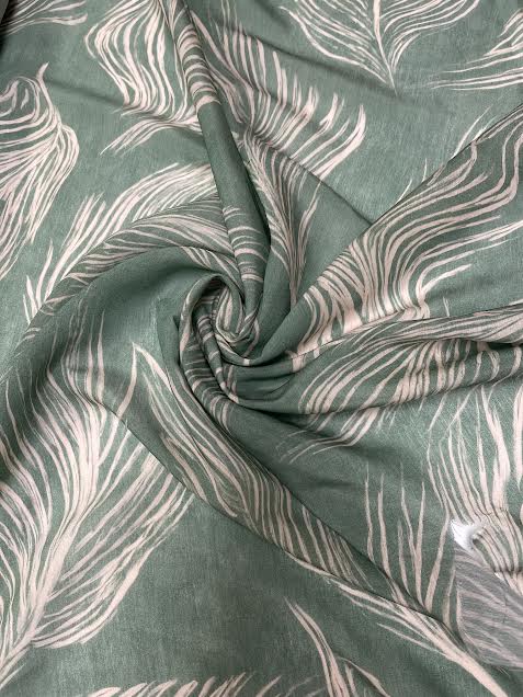 Brushstroke Leaves on Green | Viscose | Made in Italy