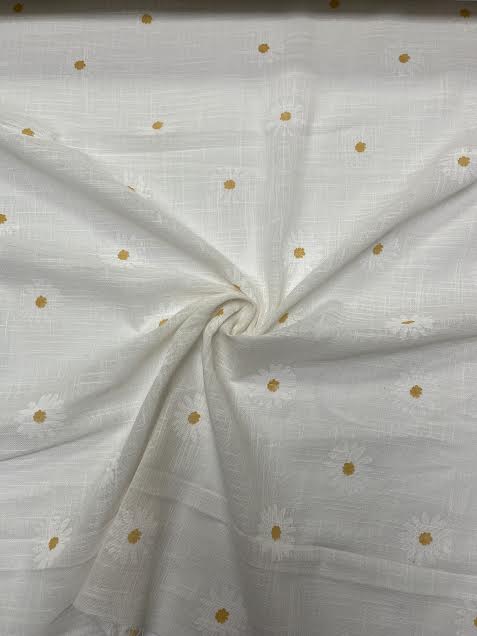 Daisy Print on White | Viscose Linen | Made in Italy
