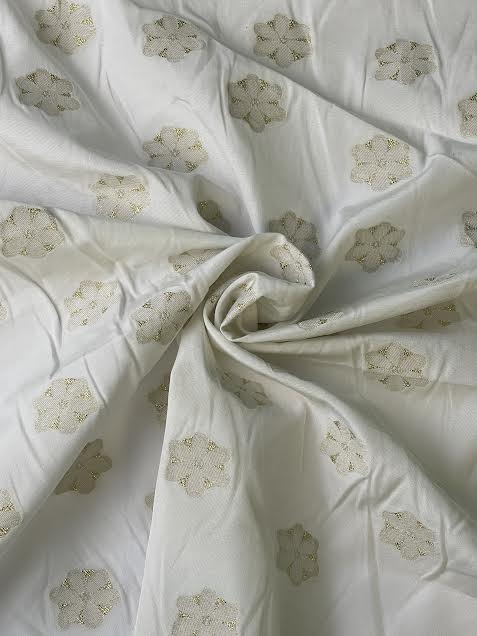 Gold Flowers on White | Polyester Lurex