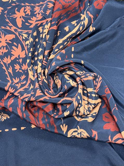 Navy Blue with Pink Paisley Blocks | Silk