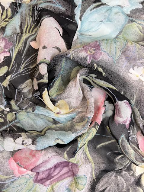 Multicolor Floral on Black | Viscose | Made in Italy