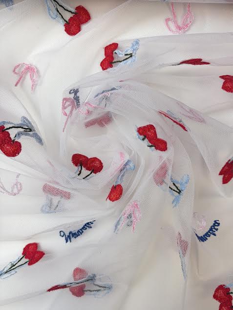 Poly Mesh Embroider Cherries | Made in Italy