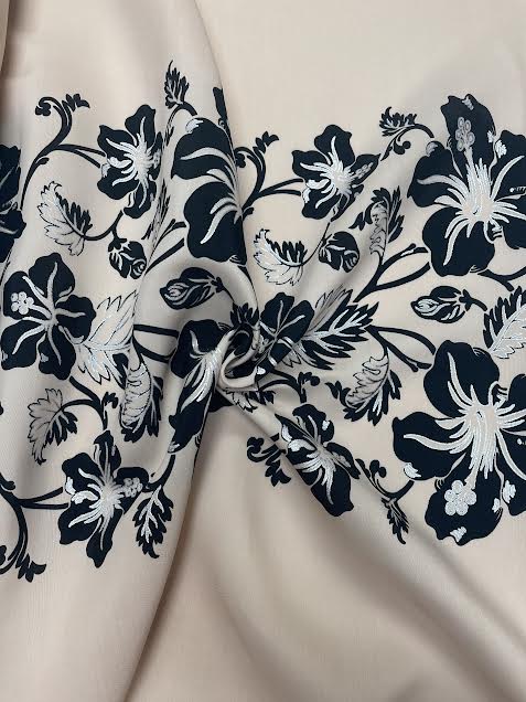 Black Floral on Beige | Viscose Lurex | Made in Italy