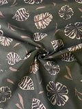 Purple & Beige Leaves on Muted Green | Linen | Made in Italy