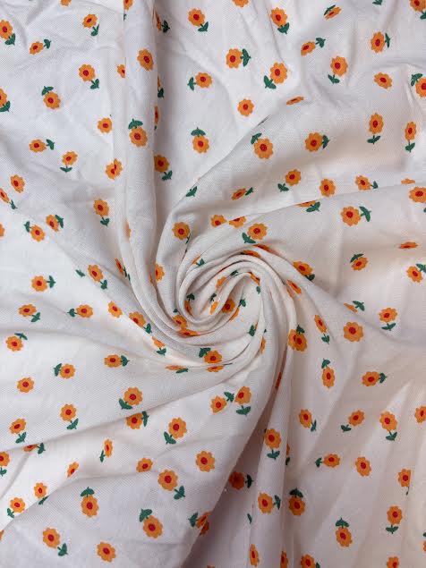 White with Small Sunflowers | Cotton Knit