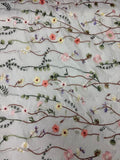 White with Pink Floral Vines Embroidered | Lace | Made in Italy