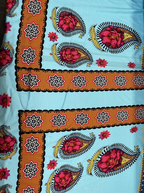 Floral Print with Border on Blue | Viscose | Italian Designer