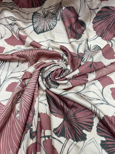 Magenta Leaves on Beige | Viscose | Made in Italy