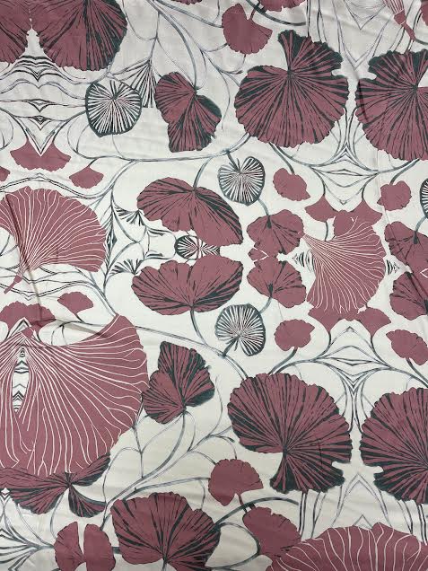 Magenta Leaves on Beige | Viscose | Made in Italy