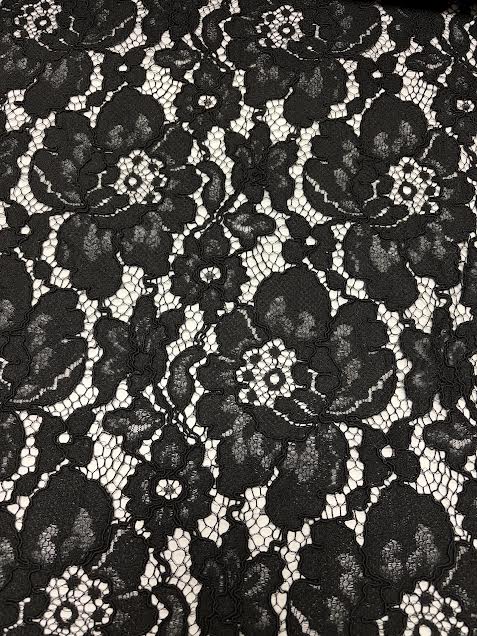 Black Jumbo Floral With Scallop Selvedge | Lace | Made in Italy