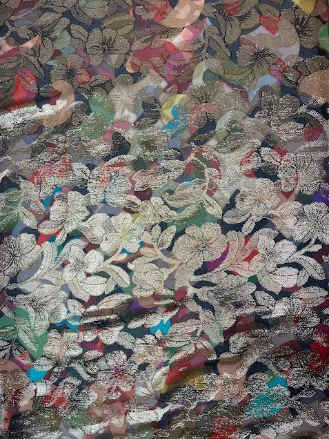 Gold Floral on Multicolor Print | Silk Jaquard Organza | Made in Italy